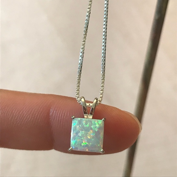 Sterling Silver White Opal Pendant Necklace - Picture 5 of 8